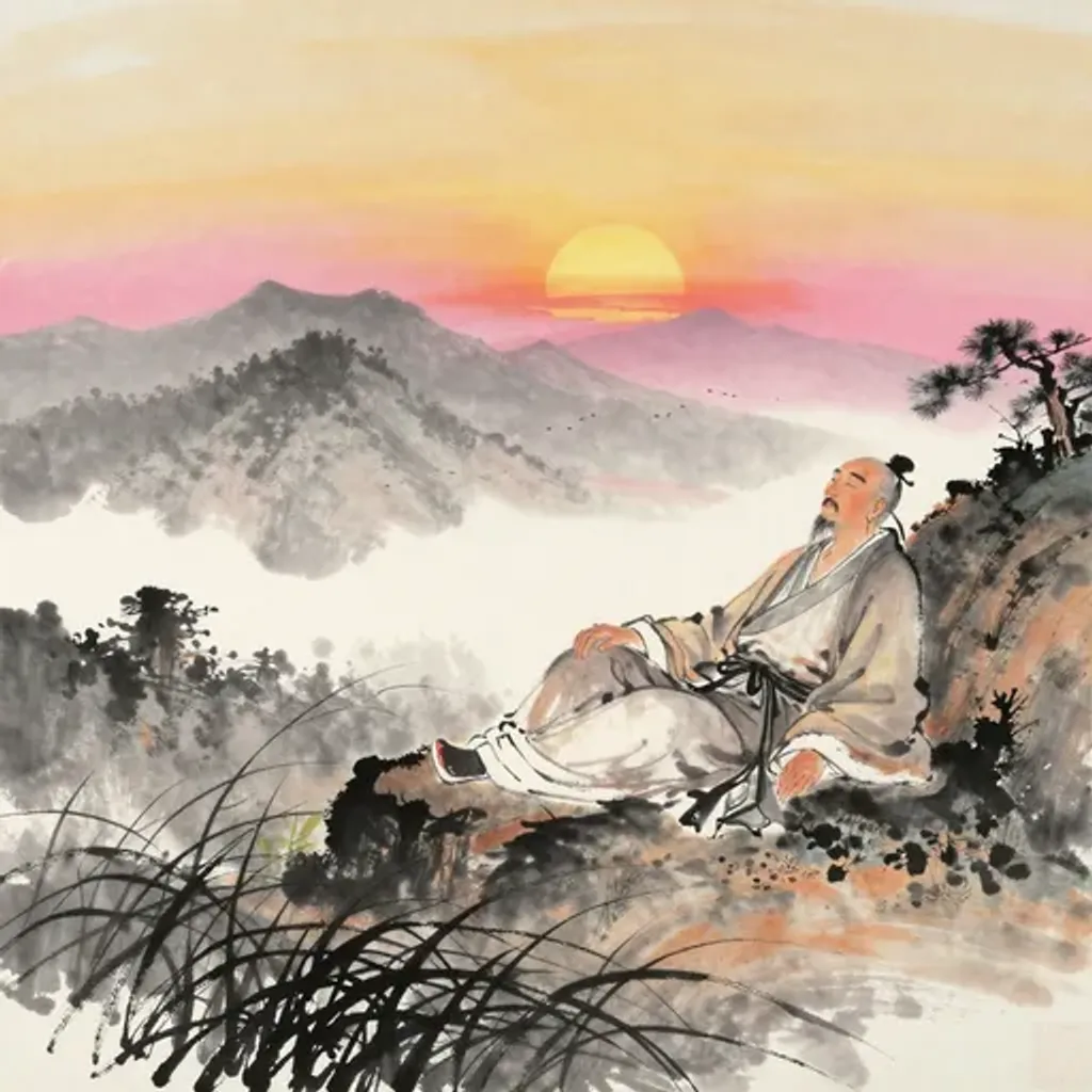 Ink brush artwork for the Yilin verse on Hexagram 32 changing to Hexagram 38
