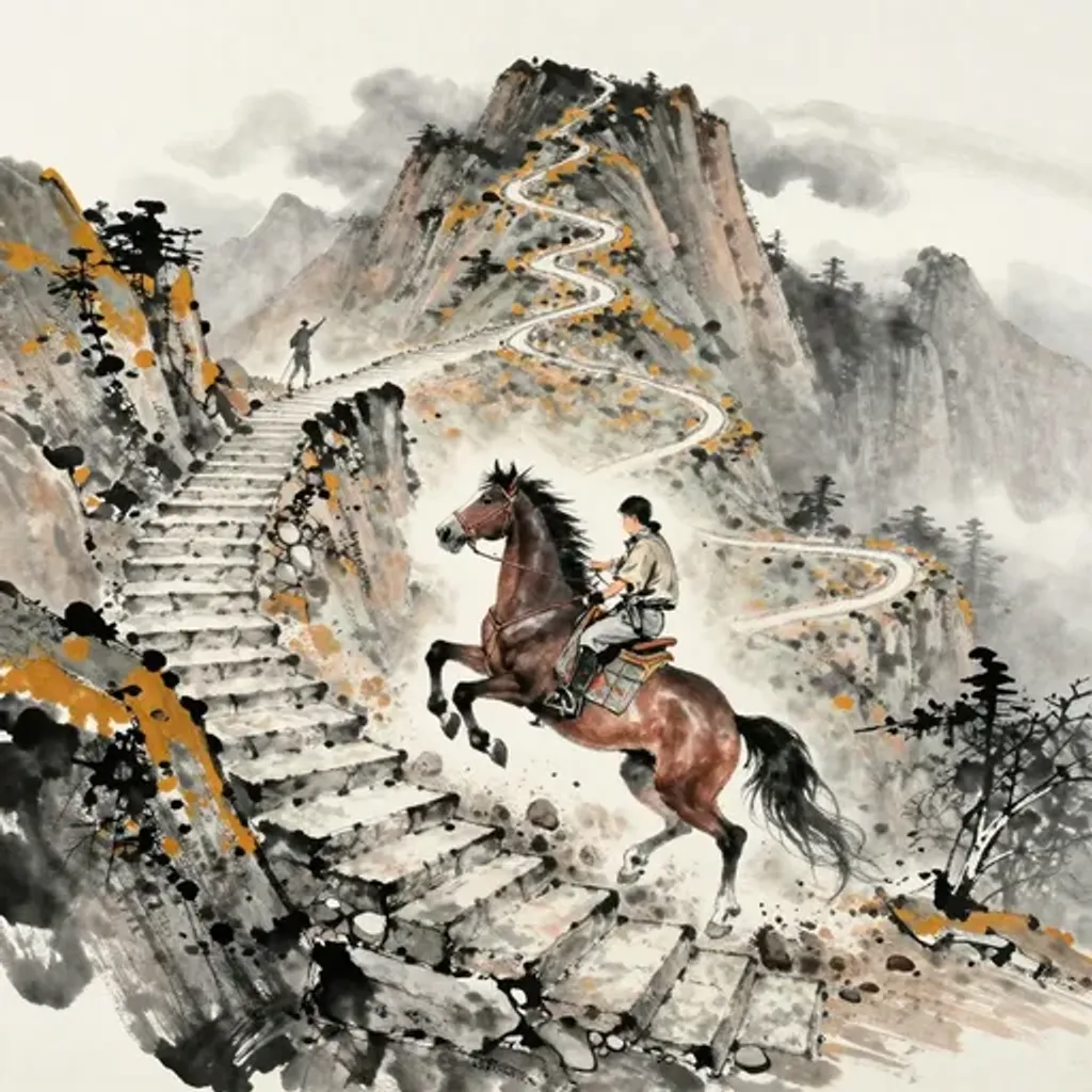 Ink brush artwork for the Yilin verse on Hexagram 32 changing to Hexagram 44