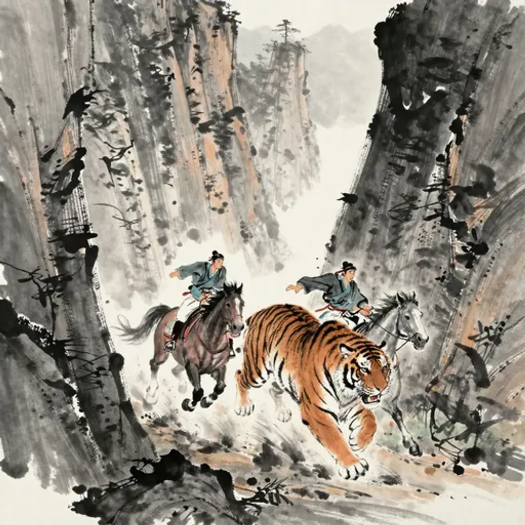 Ink brush artwork for the Yilin verse on Hexagram 33 changing to Hexagram 62