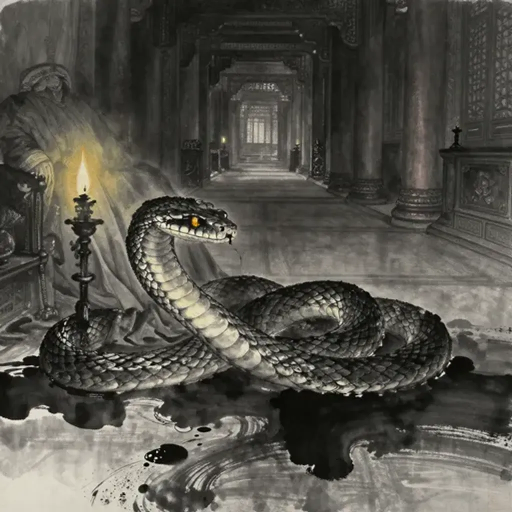 Ink brush artwork for the Yilin verse on Hexagram 34 changing to Hexagram 14