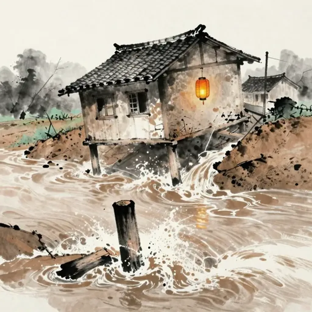 Ink brush artwork for the Yilin verse on Hexagram 34 changing to Hexagram 30
