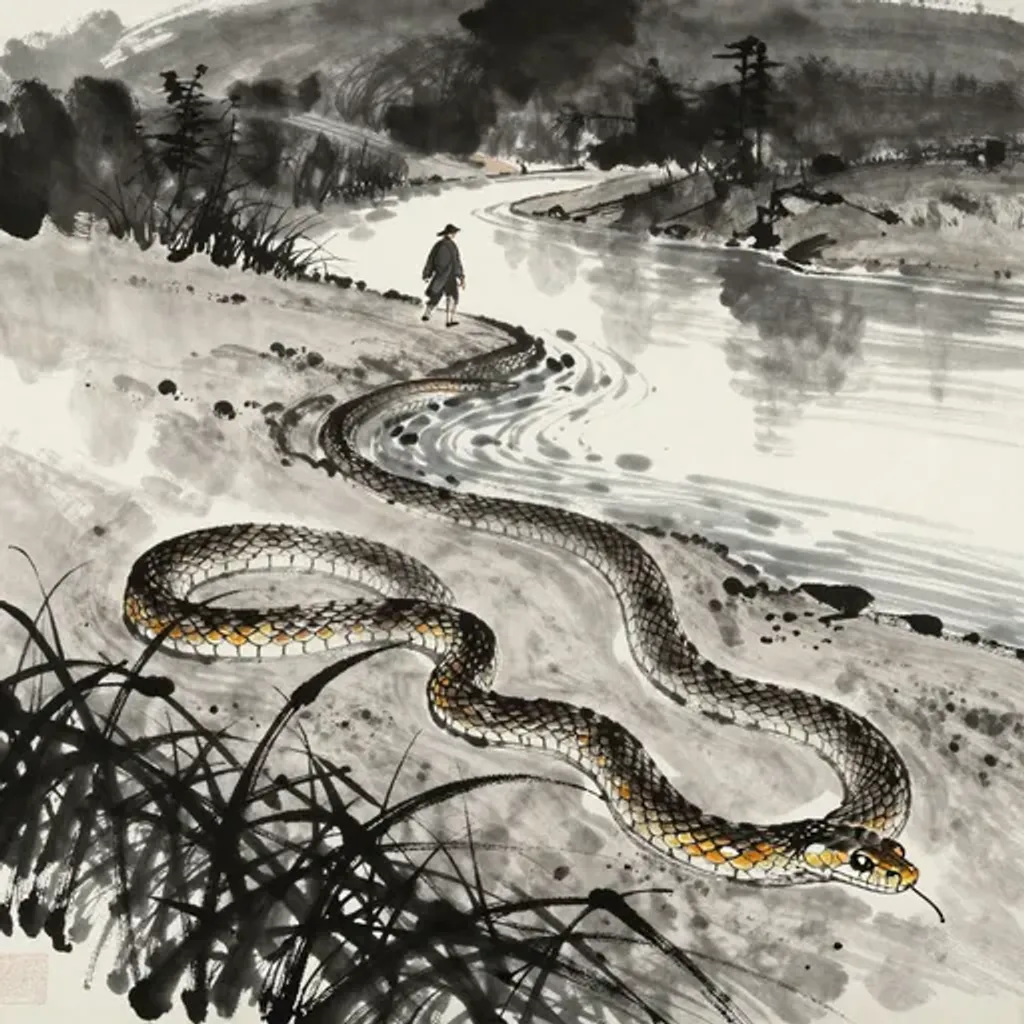 Ink brush artwork for the Yilin verse on Hexagram 34 changing to Hexagram 50
