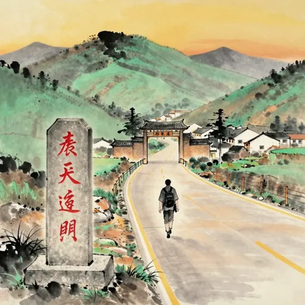 Ink brush artwork for the Yilin verse on Hexagram 34 changing to Hexagram 52