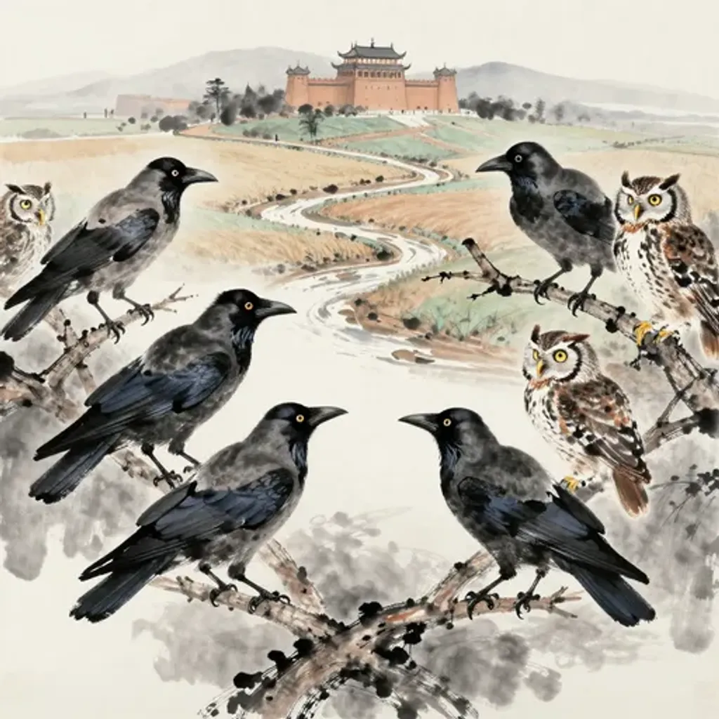 Ink brush artwork for the Yilin verse on Hexagram 34 changing to Hexagram 54