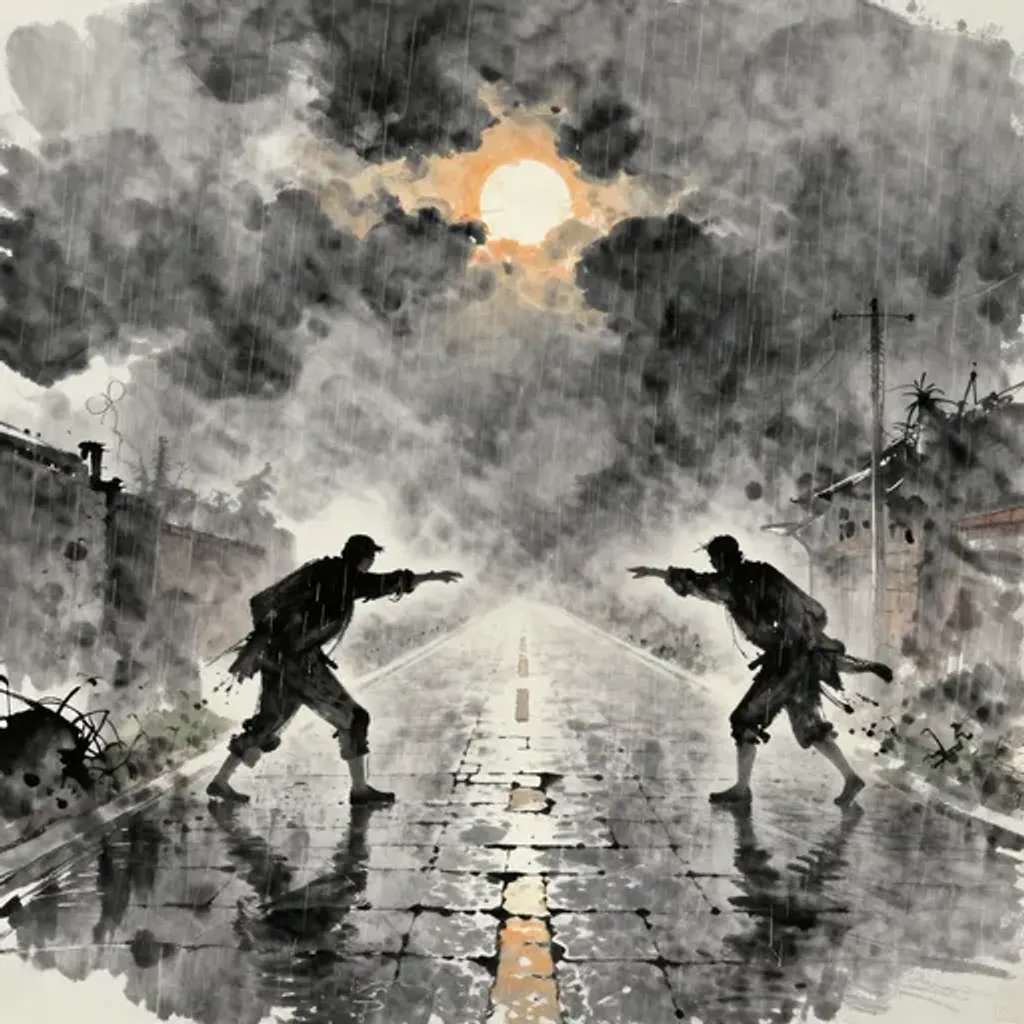 Ink brush artwork for the Yilin verse on Hexagram 35 changing to Hexagram 10