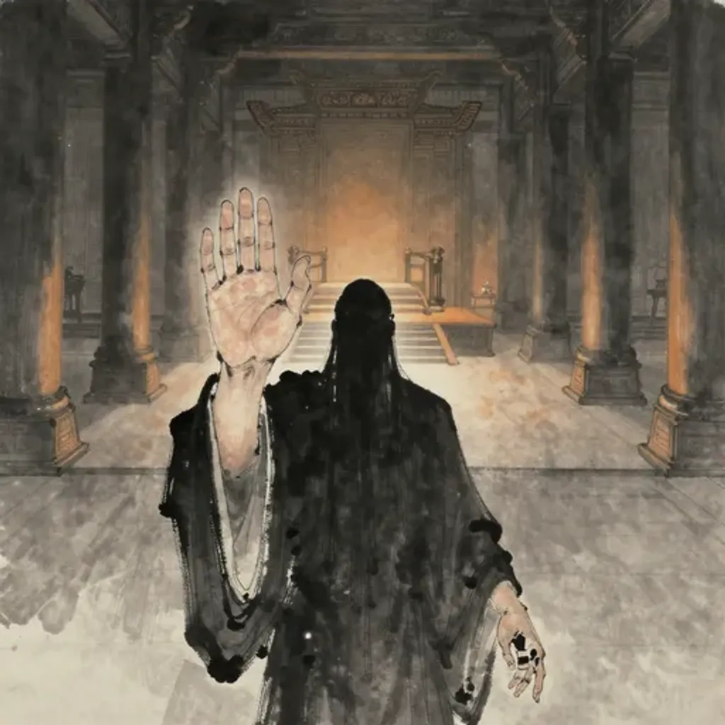 Ink brush artwork for the Yilin verse on Hexagram 35 changing to Hexagram 36