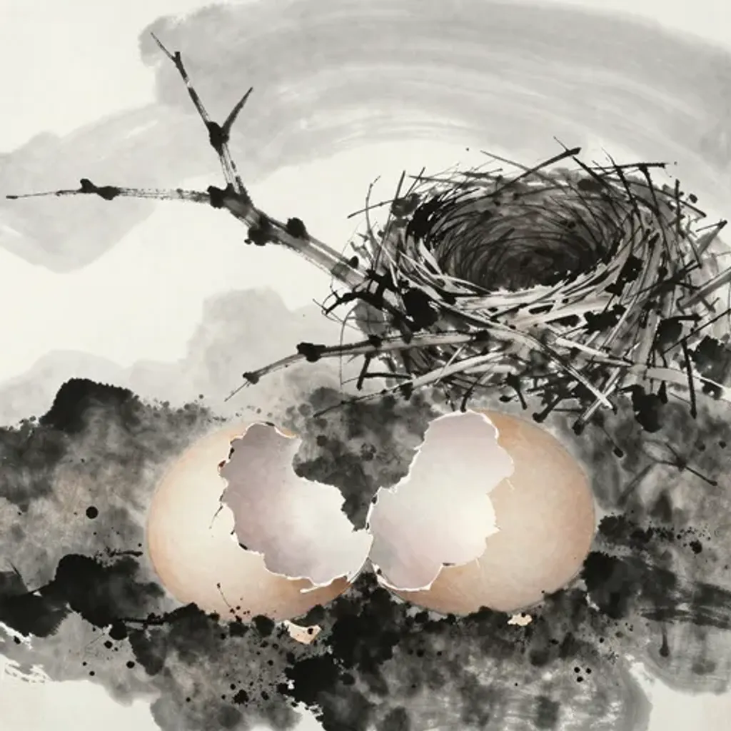 Ink brush artwork for the Yilin verse on Hexagram 35 changing to Hexagram 42
