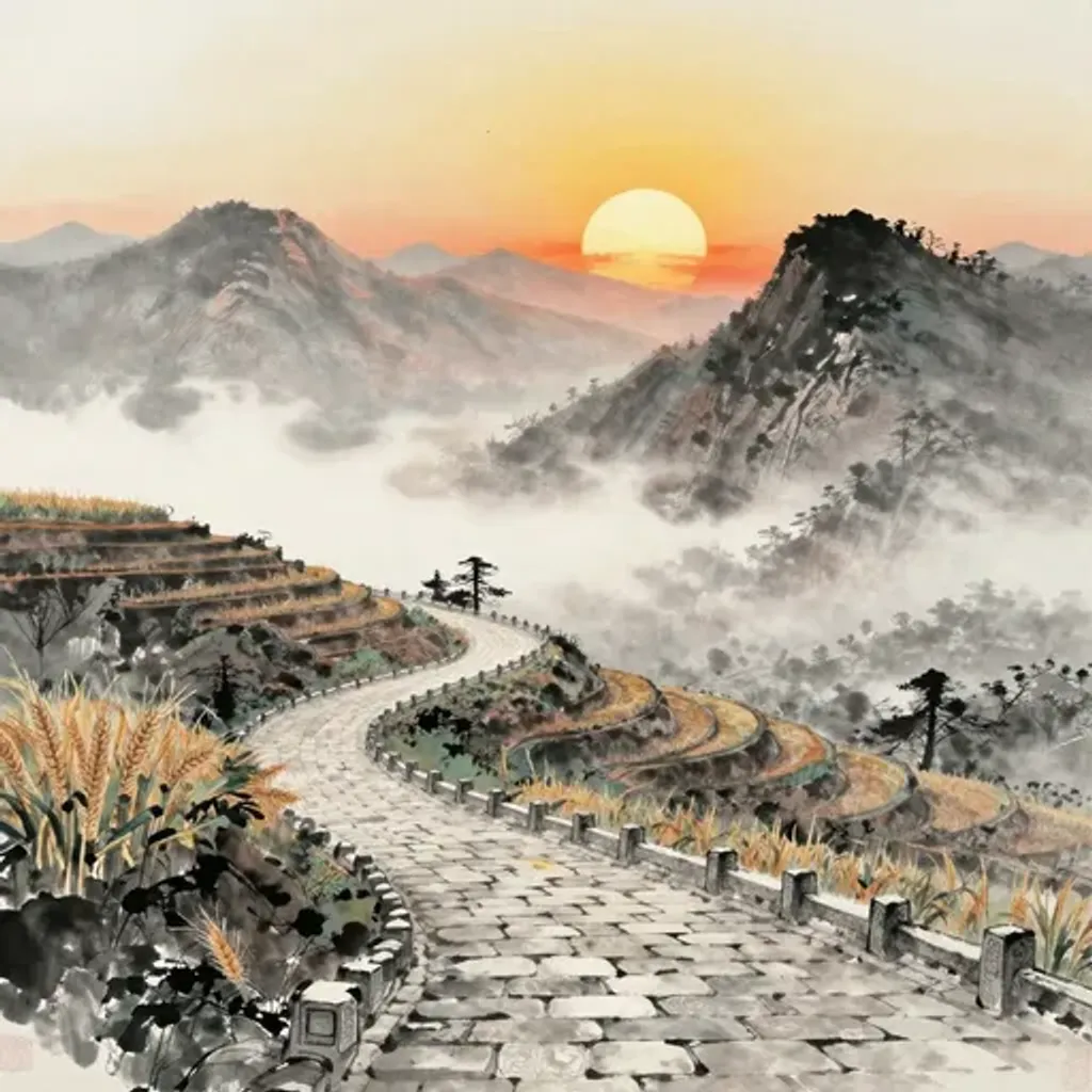 Ink brush artwork for the Yilin verse on Hexagram 36 changing to Hexagram 3