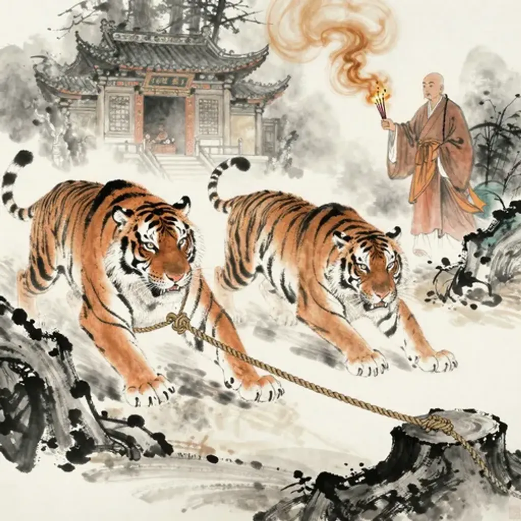 Ink brush artwork for the Yilin verse on Hexagram 36 changing to Hexagram 6