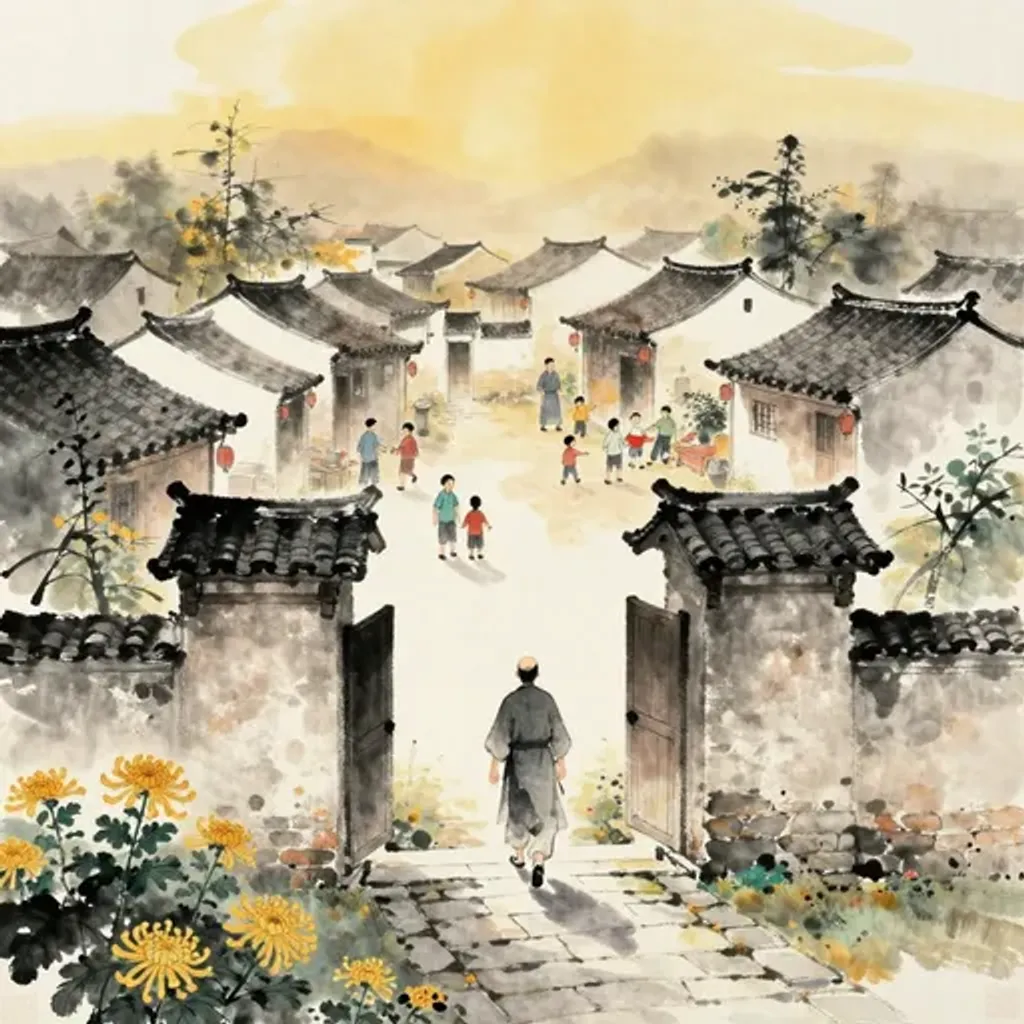 第37卦變第24卦易林詩辭水墨畫