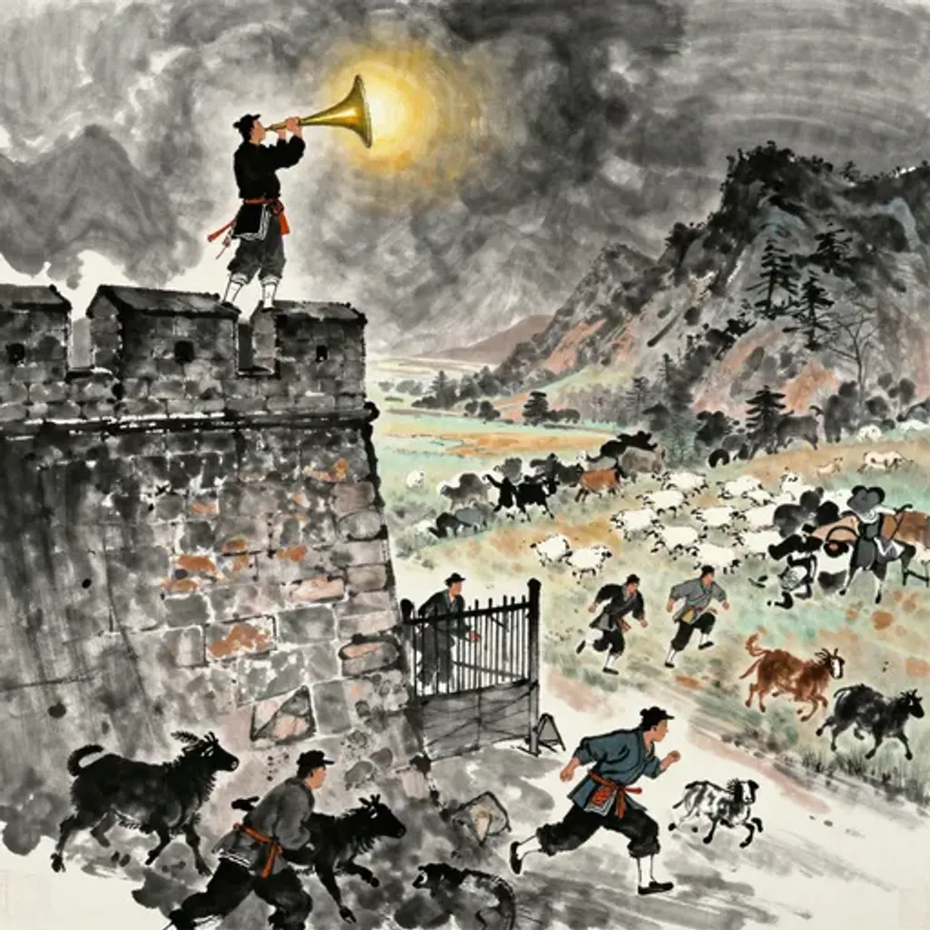 第37卦變第29卦易林詩辭水墨畫