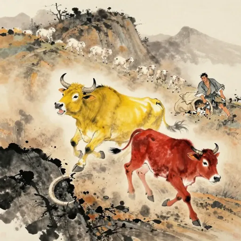 第37卦變第51卦易林詩辭水墨畫