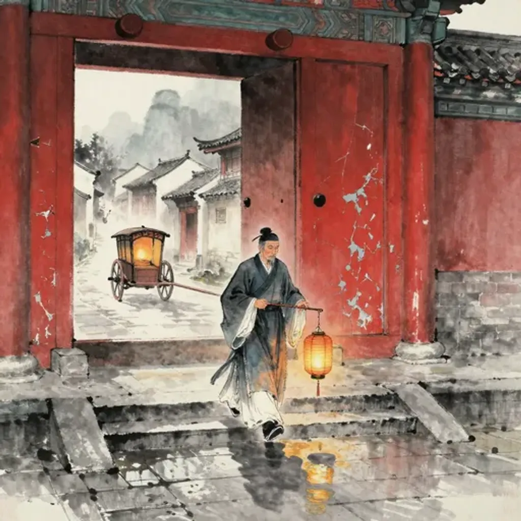 第37卦變第6卦易林詩辭水墨畫