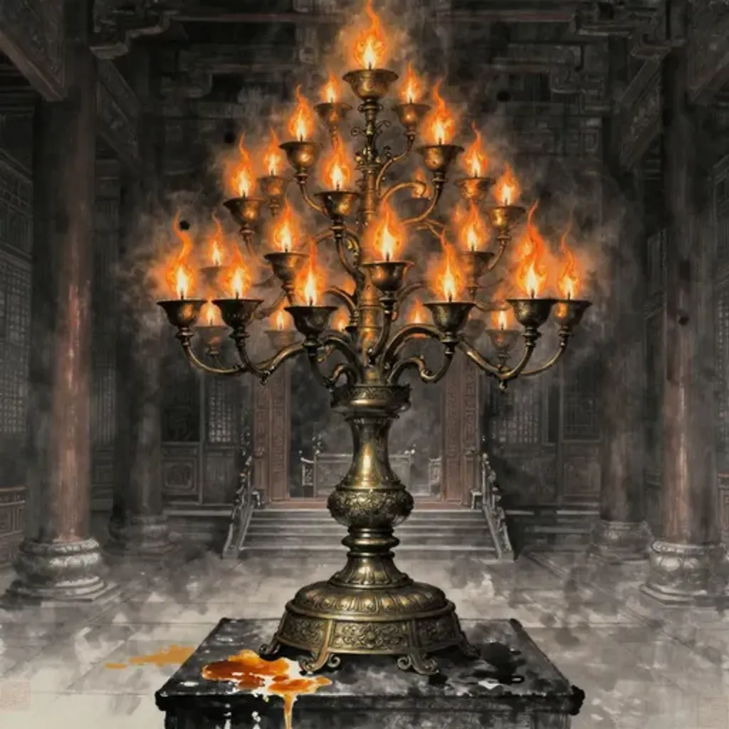 Ink brush artwork for the Yilin verse on Hexagram 38 changing to Hexagram 33