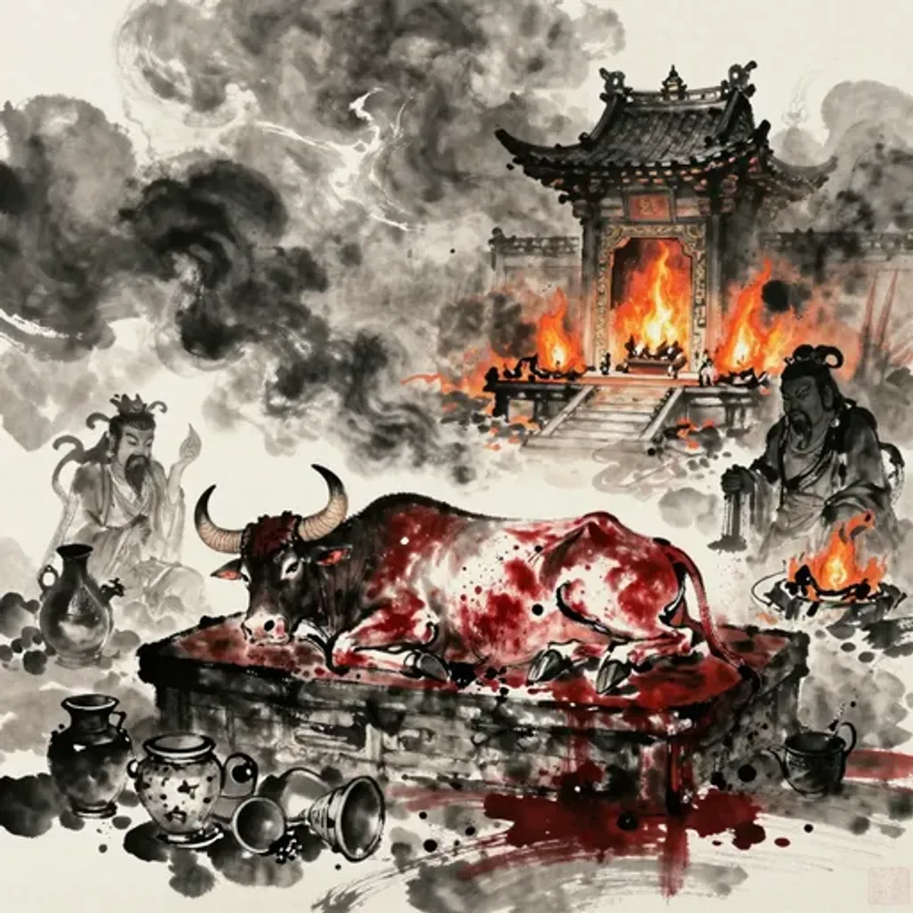 Ink brush artwork for the Yilin verse on Hexagram 38 changing to Hexagram 36