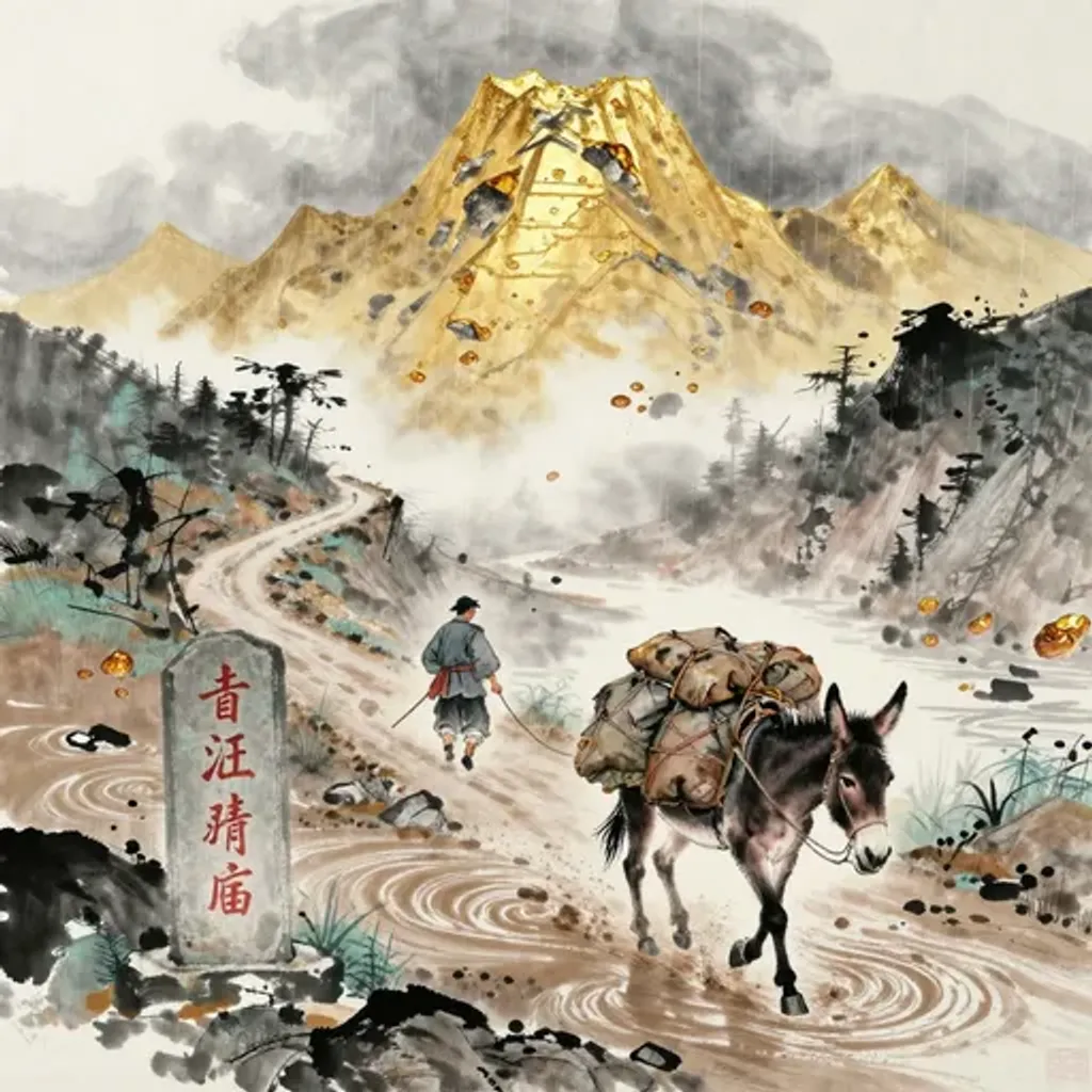 Ink brush artwork for the Yilin verse on Hexagram 38 changing to Hexagram 53