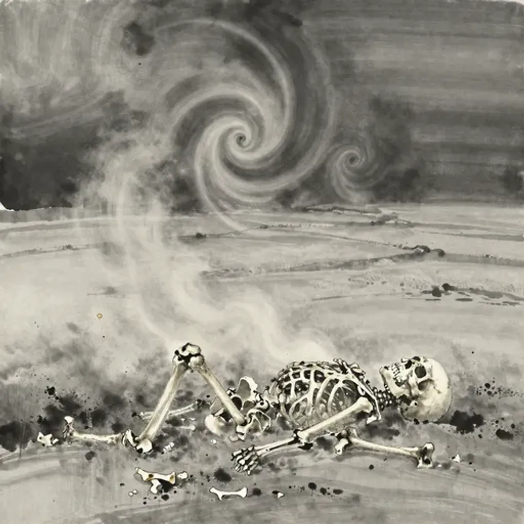 Ink brush artwork for the Yilin verse on Hexagram 38 changing to Hexagram 56