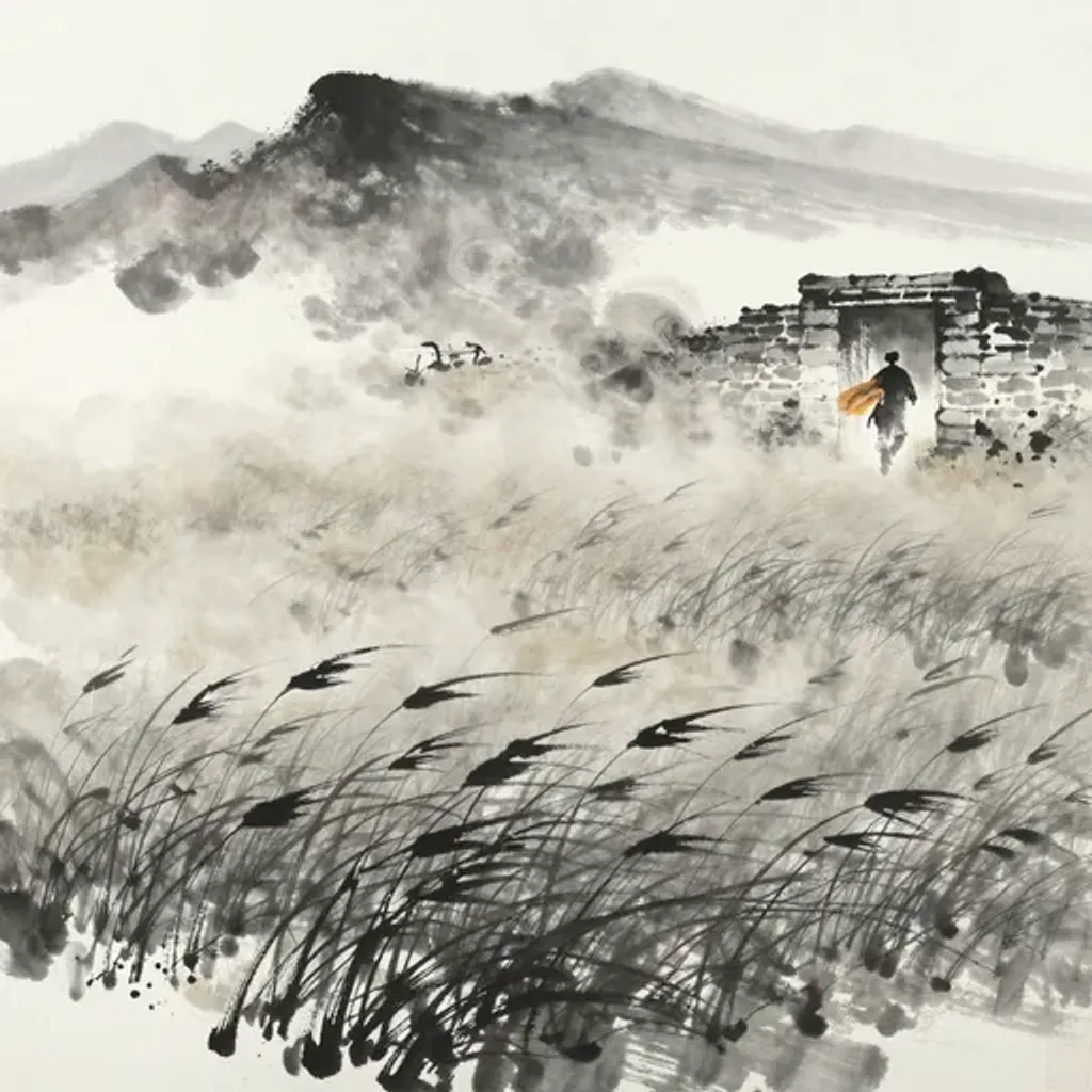 Ink brush artwork for the Yilin verse on Hexagram 39 changing to Hexagram 10