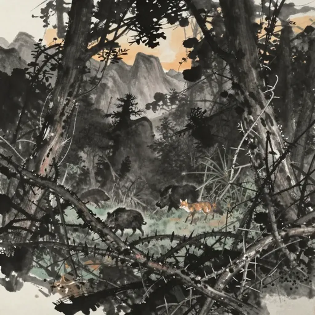 Ink brush artwork for the Yilin verse on Hexagram 39 changing to Hexagram 25