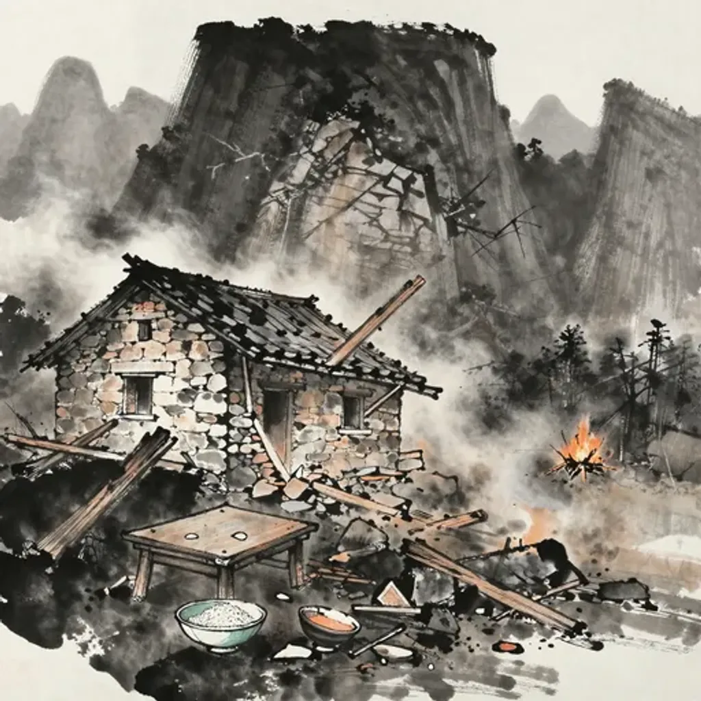 Ink brush artwork for the Yilin verse on Hexagram 39 changing to Hexagram 3
