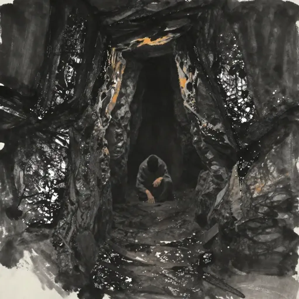 Ink brush artwork for the Yilin verse on Hexagram 39 changing to Hexagram 57
