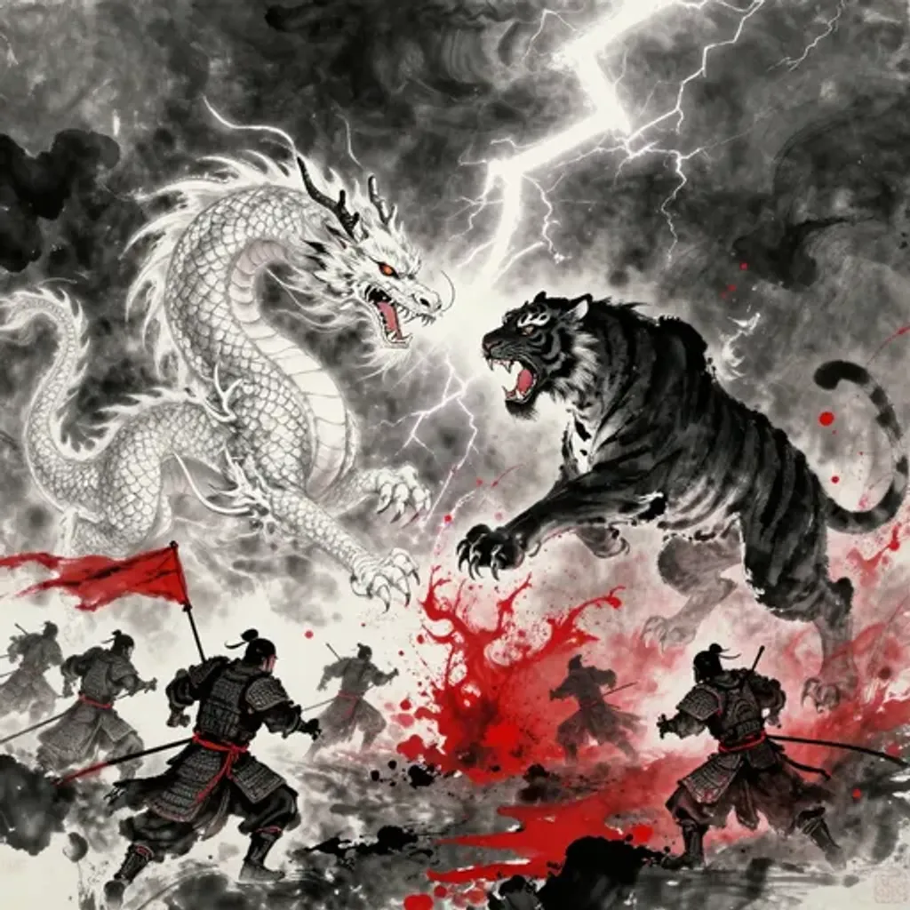 Ink brush artwork for the Yilin verse on Hexagram 4 changing to Hexagram 29