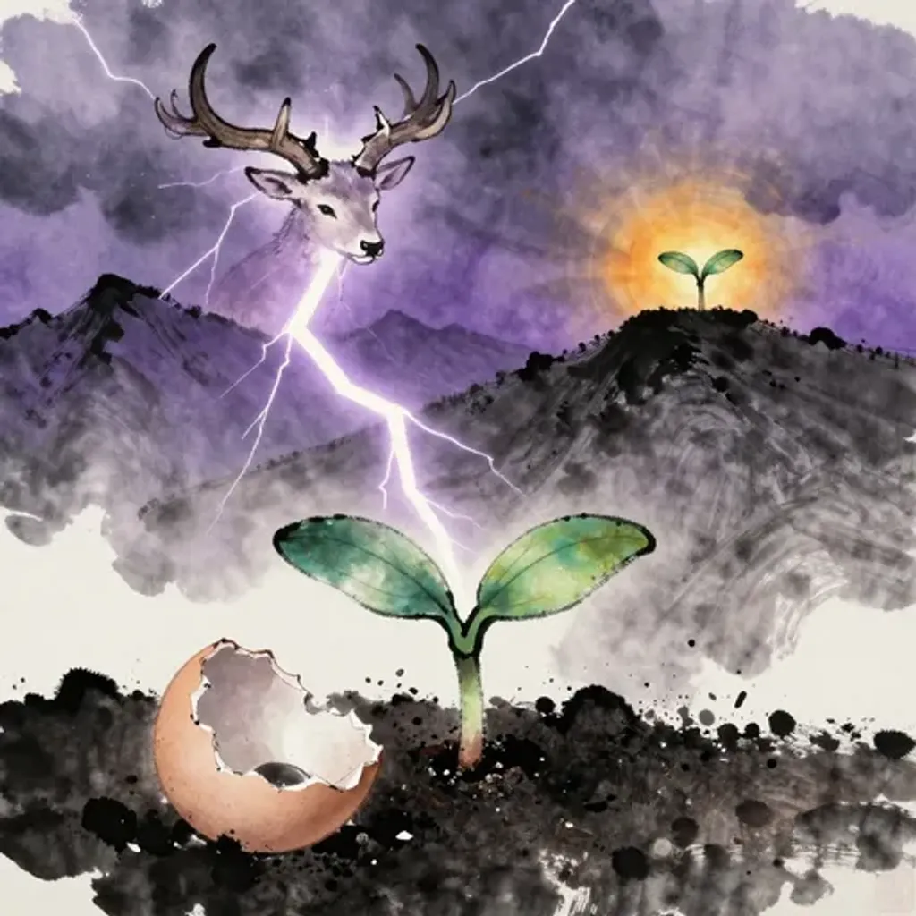 Ink brush artwork for the Yilin verse on Hexagram 40 changing to Hexagram 26