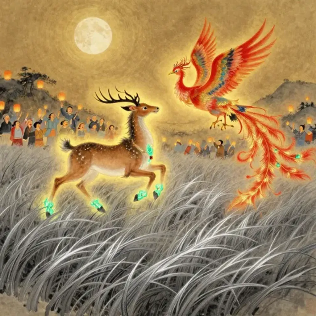 Ink brush artwork for the Yilin verse on Hexagram 40 changing to Hexagram 49