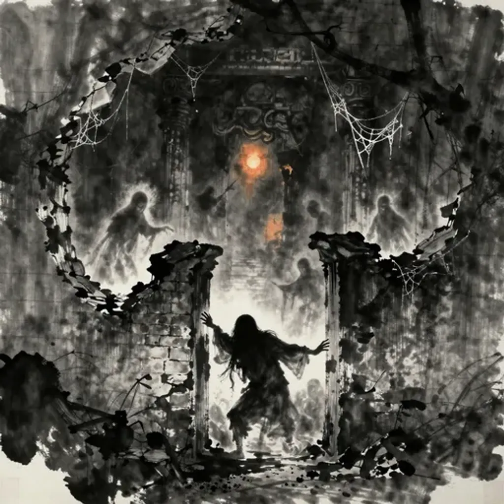 Ink brush artwork for the Yilin verse on Hexagram 41 changing to Hexagram 15