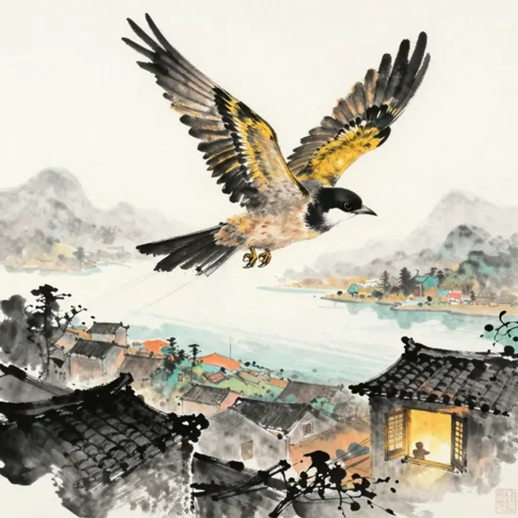 Ink brush artwork for the Yilin verse on Hexagram 41 changing to Hexagram 20