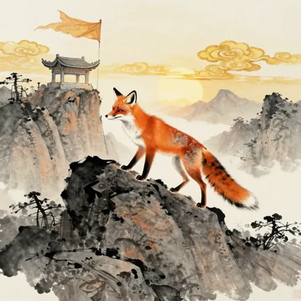 Ink brush artwork for the Yilin verse on Hexagram 41 changing to Hexagram 25