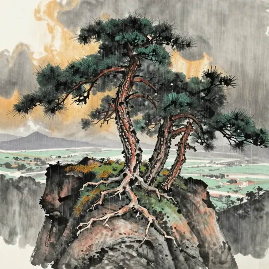 Ink brush artwork for the Yilin verse on Hexagram 41 changing to Hexagram 33