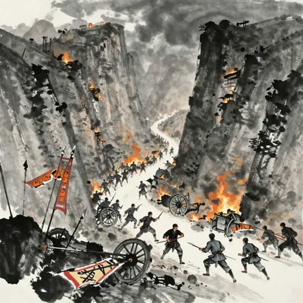 Ink brush artwork for the Yilin verse on Hexagram 41 changing to Hexagram 36