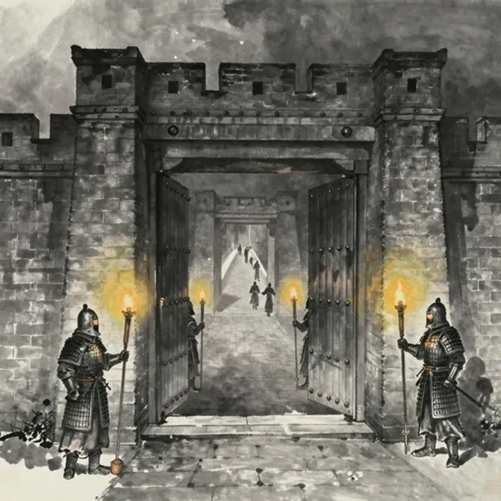 Ink brush artwork for the Yilin verse on Hexagram 41 changing to Hexagram 44