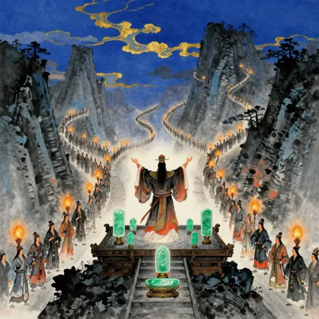 Ink brush artwork for the Yilin verse on Hexagram 41 changing to Hexagram 56