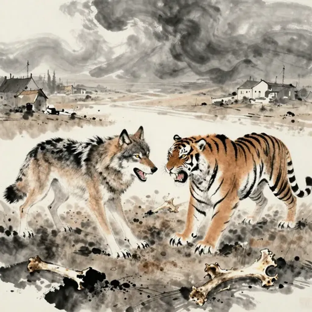 Ink brush artwork for the Yilin verse on Hexagram 41 changing to Hexagram 63