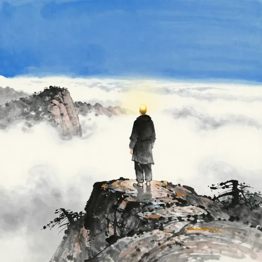 Ink brush artwork for the Yilin verse on Hexagram 42 changing to Hexagram 23