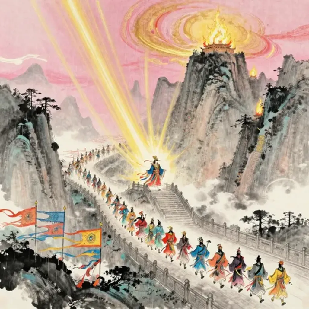 Ink brush artwork for the Yilin verse on Hexagram 42 changing to Hexagram 24