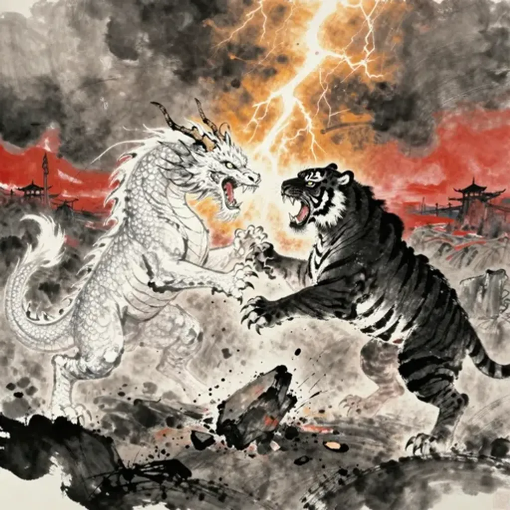 Ink brush artwork for the Yilin verse on Hexagram 42 changing to Hexagram 8
