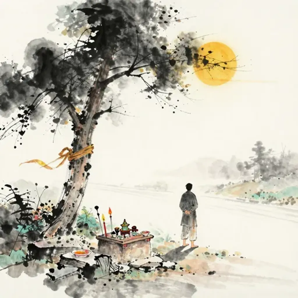 Ink brush artwork for the Yilin verse on Hexagram 43 changing to Hexagram 33