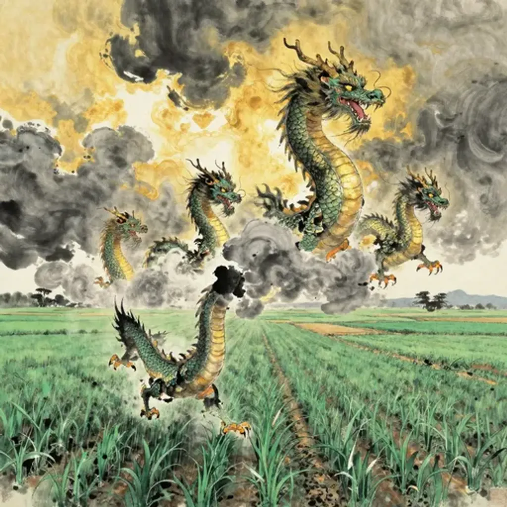 Ink brush artwork for the Yilin verse on Hexagram 43 changing to Hexagram 47
