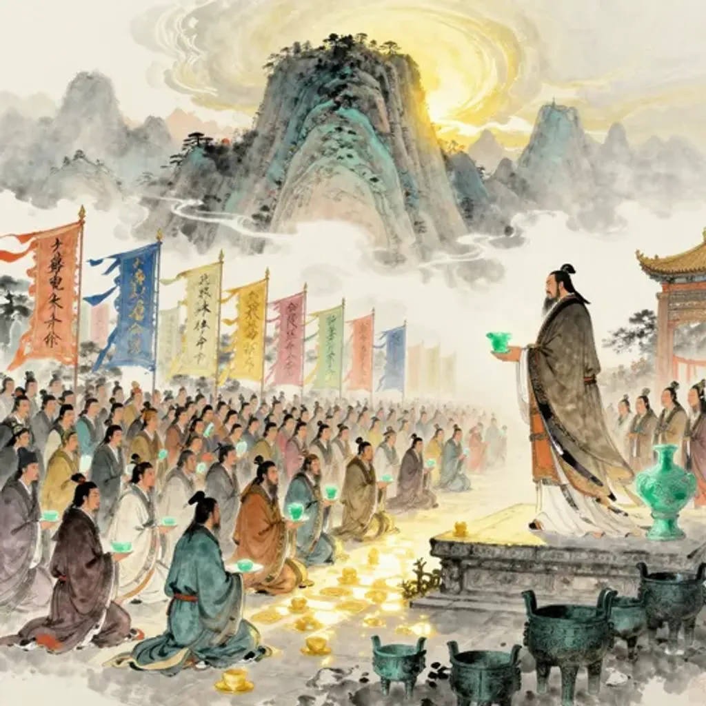 Ink brush artwork for the Yilin verse on Hexagram 44 changing to Hexagram 19