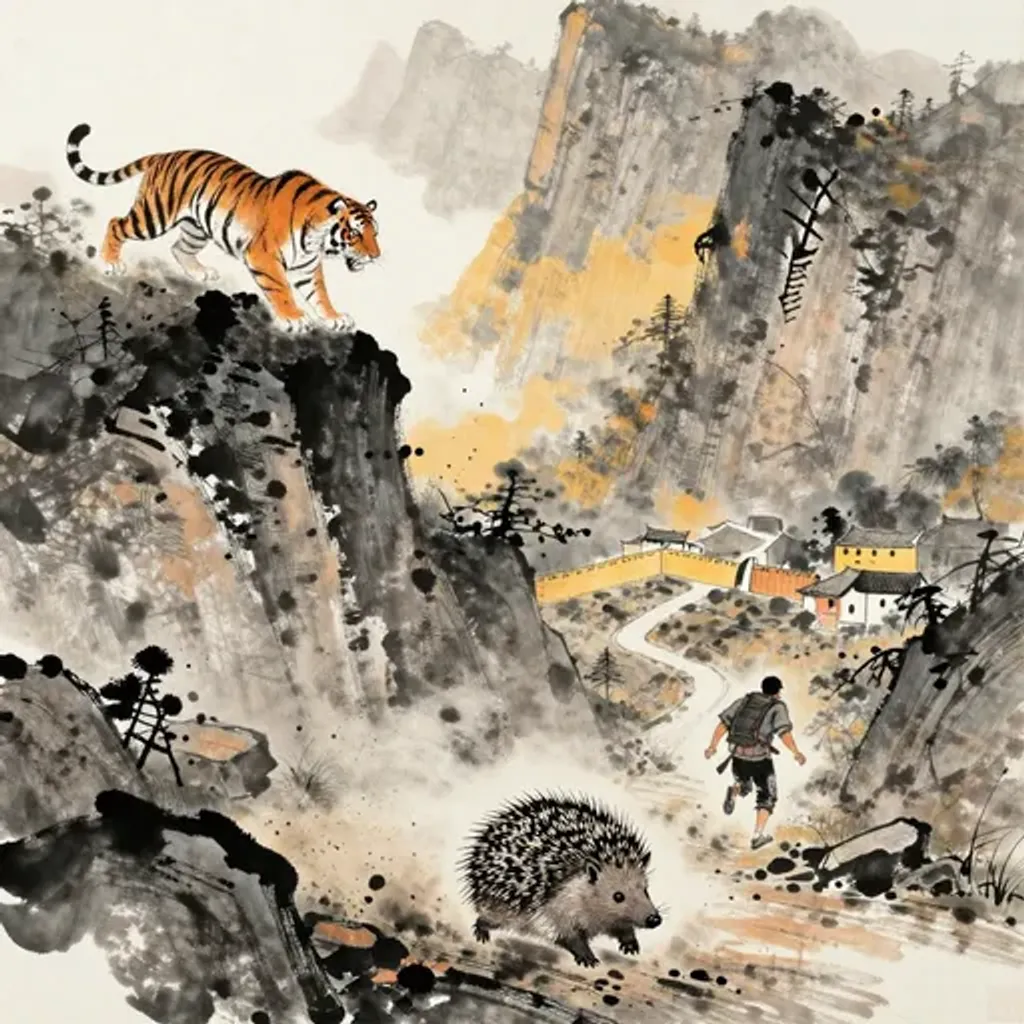 Ink brush artwork for the Yilin verse on Hexagram 44 changing to Hexagram 3