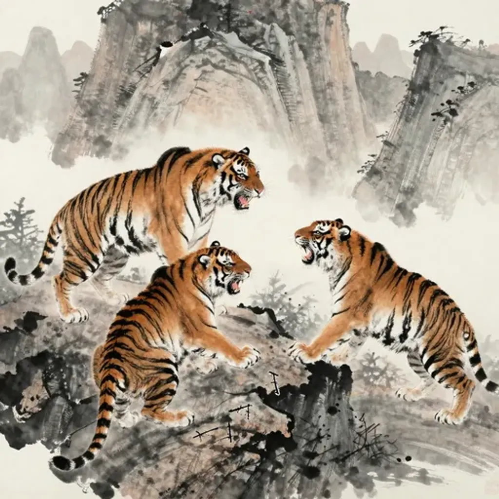 Ink brush artwork for the Yilin verse on Hexagram 44 changing to Hexagram 62