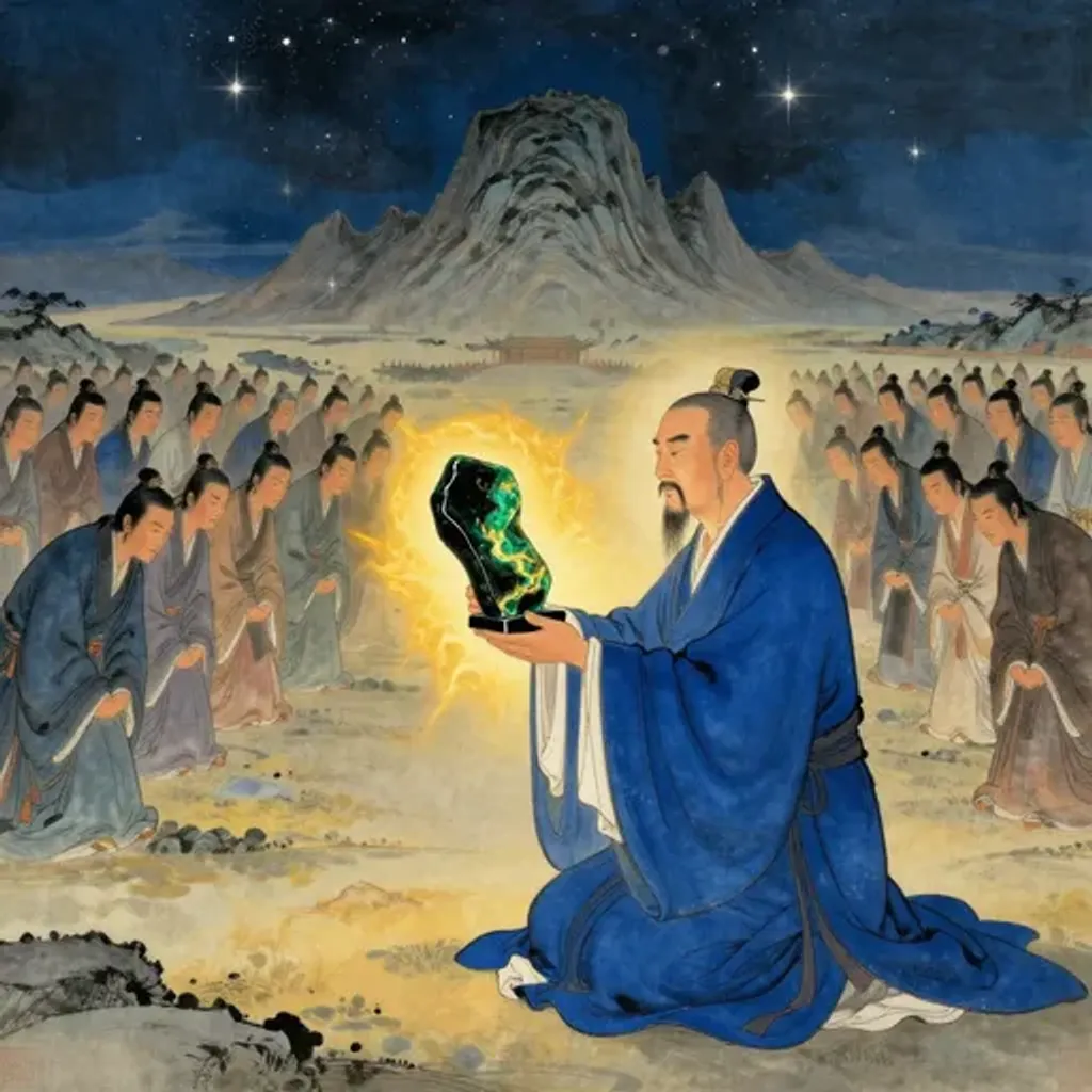 Ink brush artwork for the Yilin verse on Hexagram 44 changing to Hexagram 64