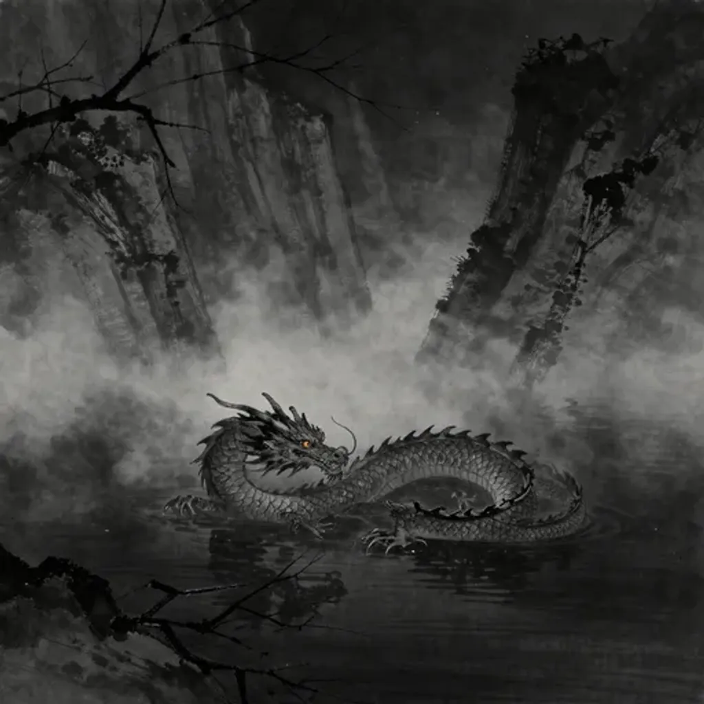 Ink brush artwork for the Yilin verse on Hexagram 45 changing to Hexagram 27