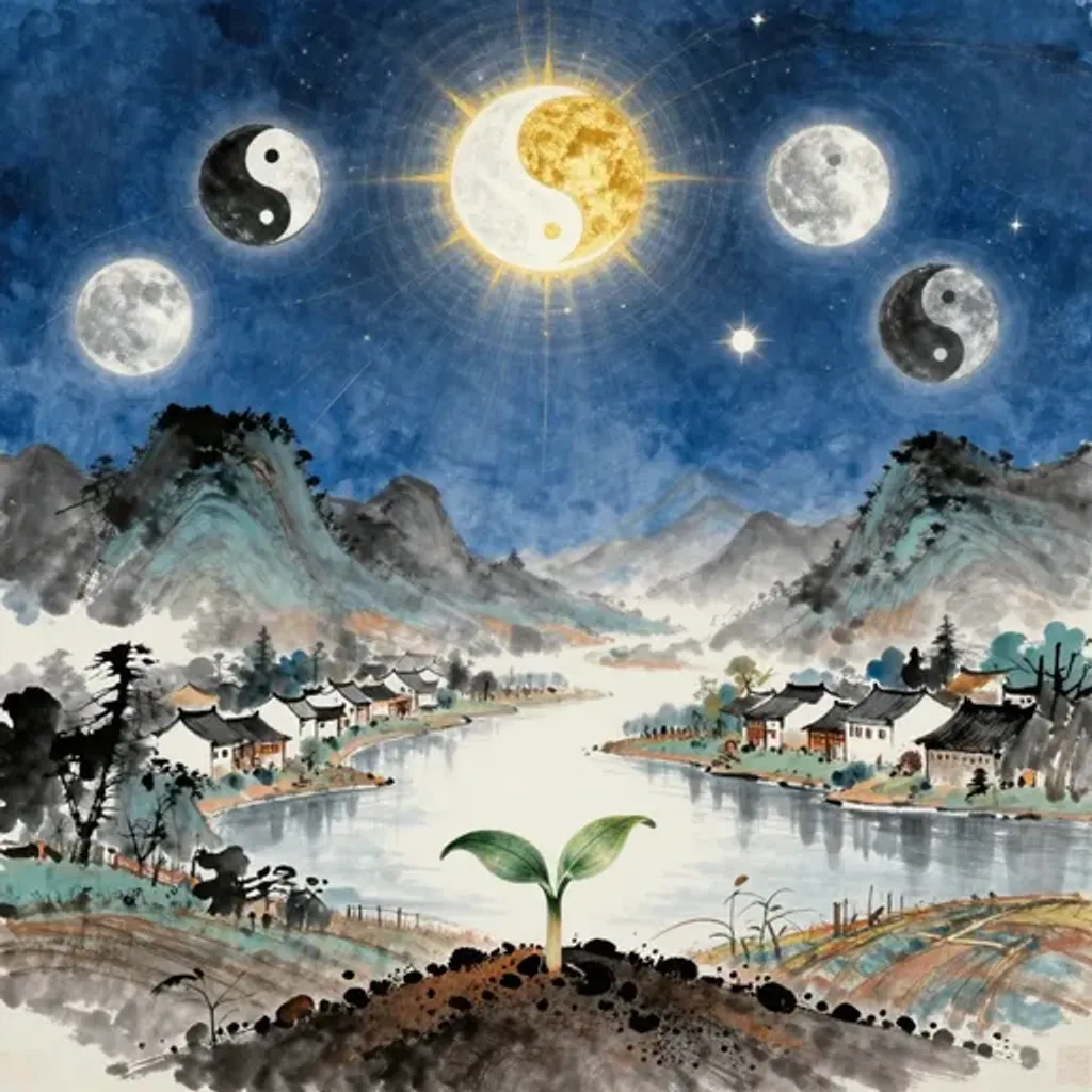 第47卦變第46卦易林詩辭水墨畫