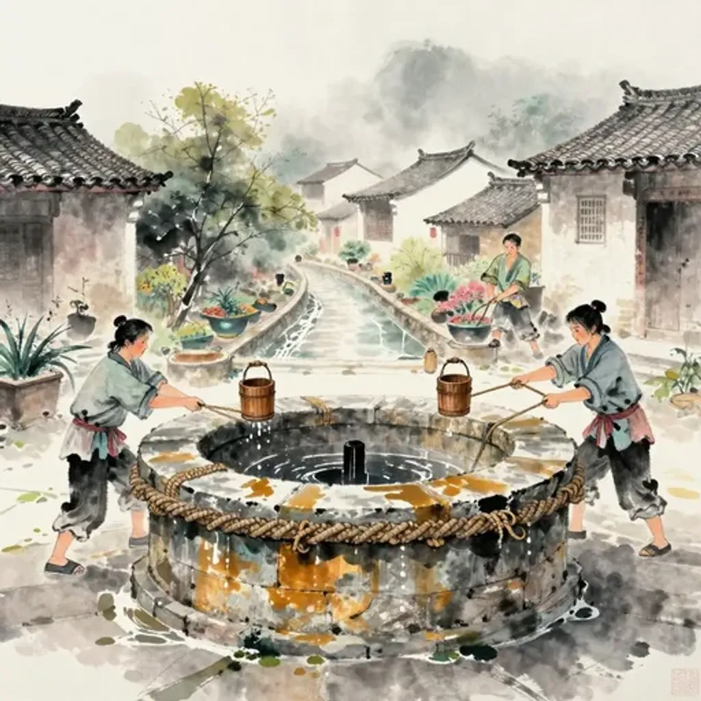 第48卦變第10卦易林詩辭水墨畫