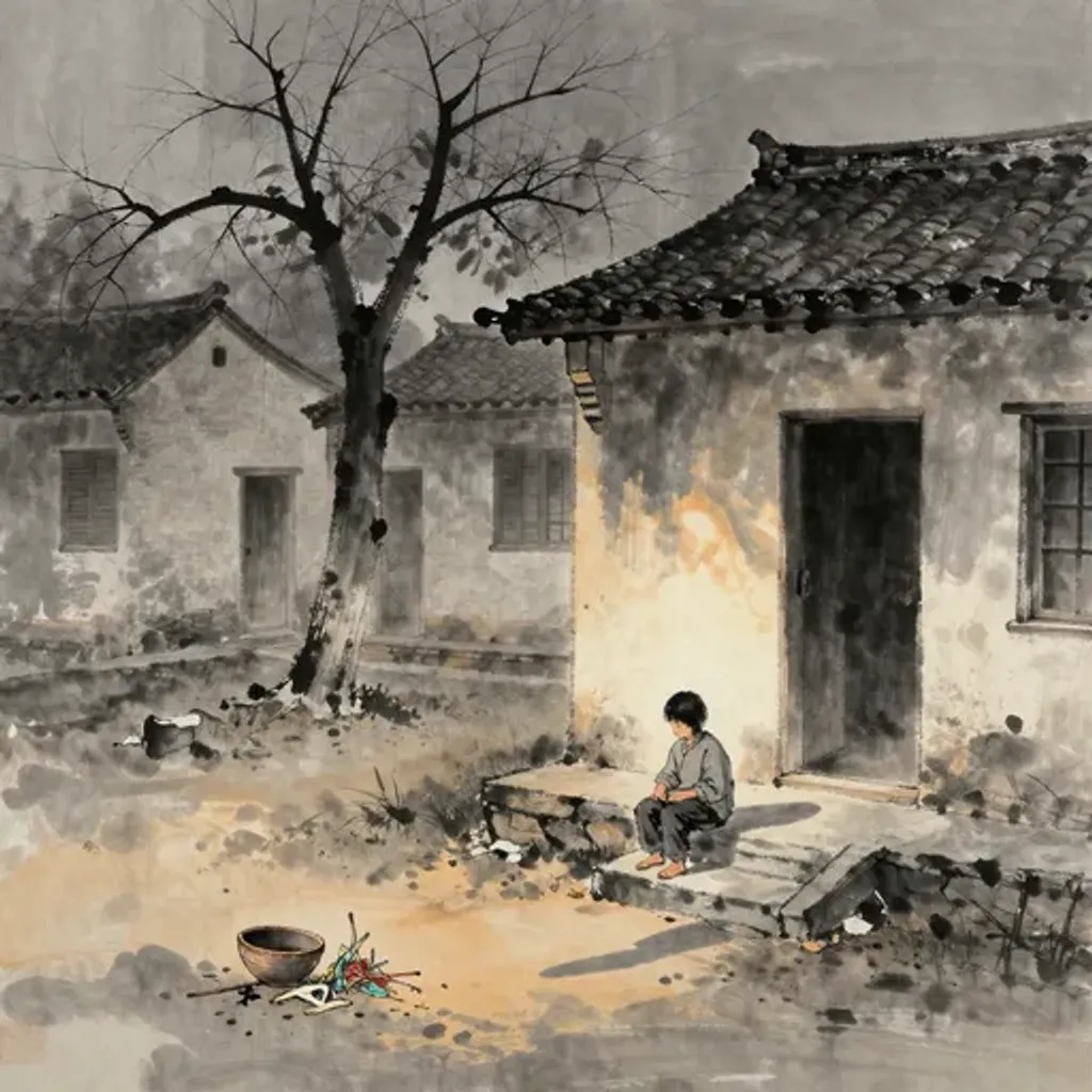 第48卦變第6卦易林詩辭水墨畫