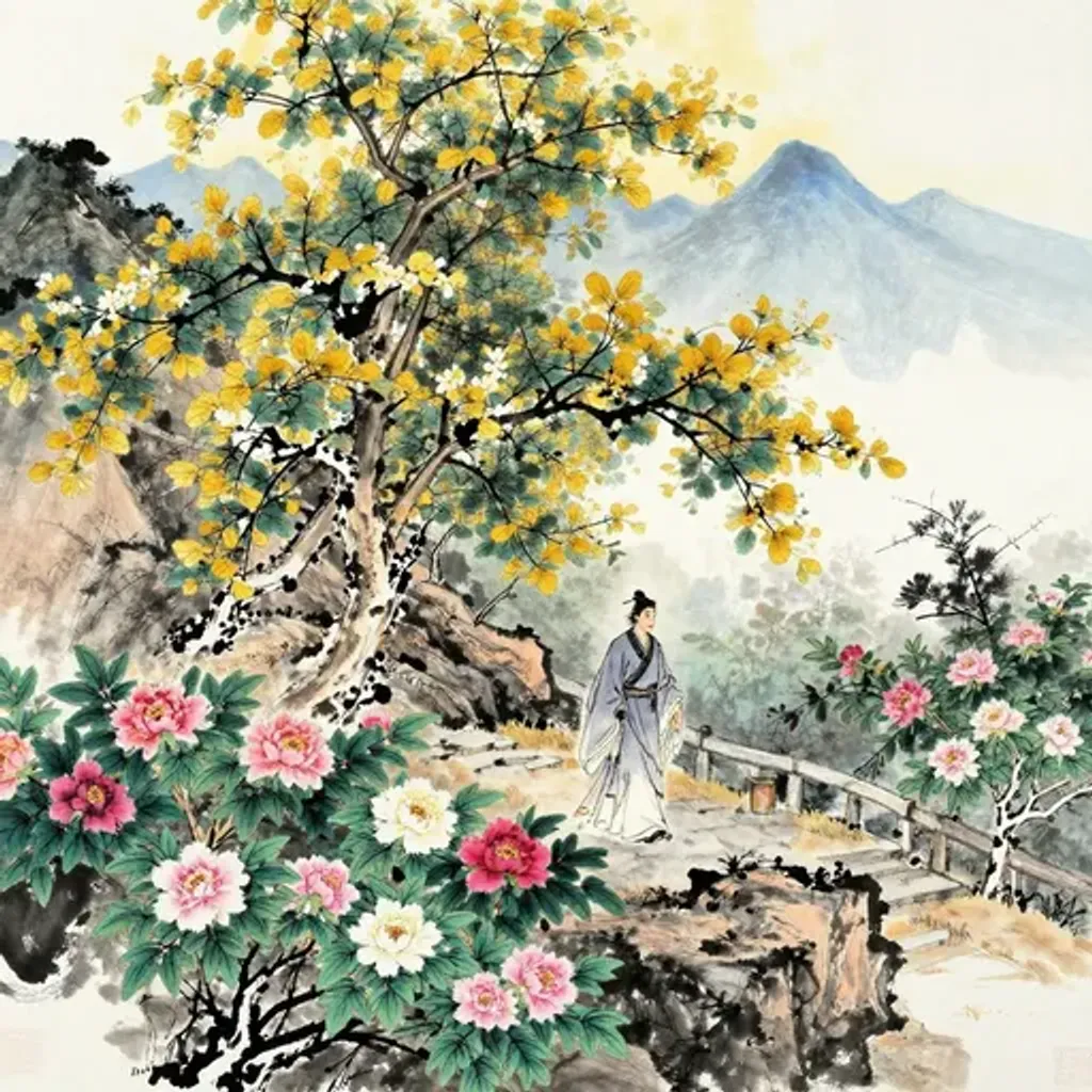 Ink brush artwork for the Yilin verse on Hexagram 49 changing to Hexagram 14